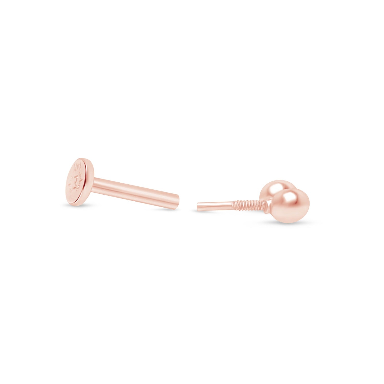 14K Rose Gold Double Ball Flat Back Ear Studs - Hypoallergenic Cartilage Earrings for Women, Perfect for Daily Wear & Special Occasions