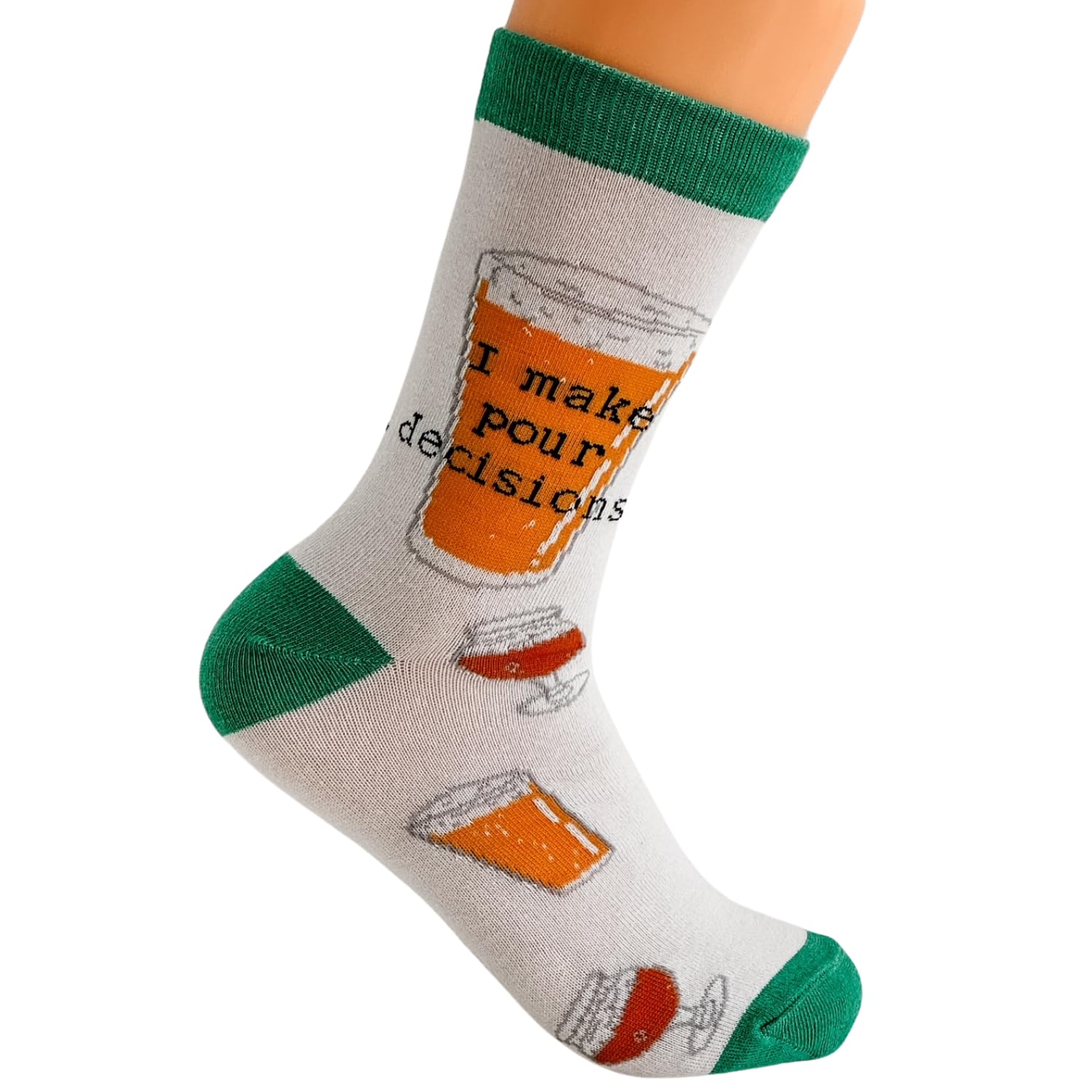 Funny and Crazy Socks with Sayings - 'I Make Pour Decisions' - Novelty Gift Socks for Men & Women | Cute Graphic Crew Socks for Adults | Perfect for Gifts, Parties, and Everyday Wear