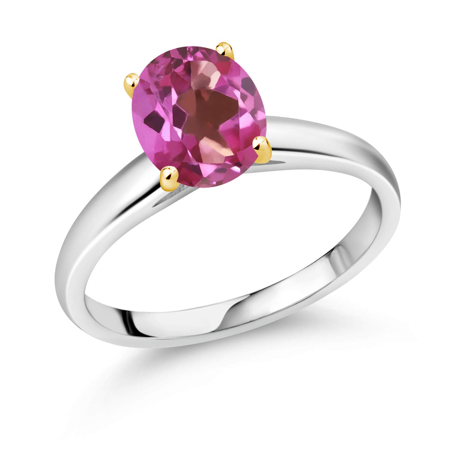 3.25 Ct Pink Mystic Topaz Silver Ring with 10K Gold Prongs - Gem Stone King | Elegant Jewelry for Women, Perfect for Engagement, Anniversary & Special Occasions