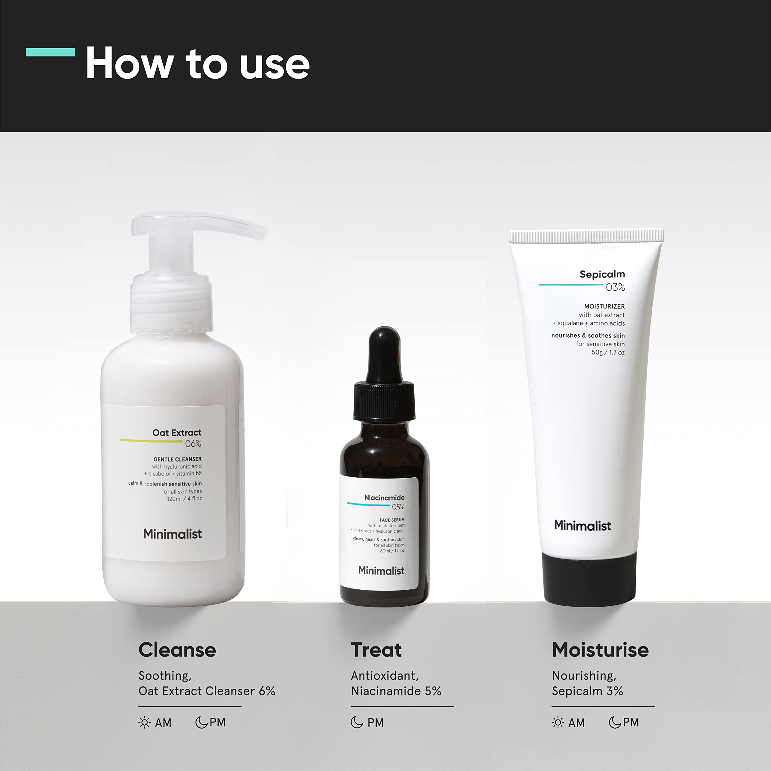 Gentle Minimalist Skincare Set for Sensitive Skin - Fragrance-Free Face Wash, Soothing Serum & Hydrating Moisturizer | Daily Sensitive Skin Care Routine for Dry & Irritated Skin