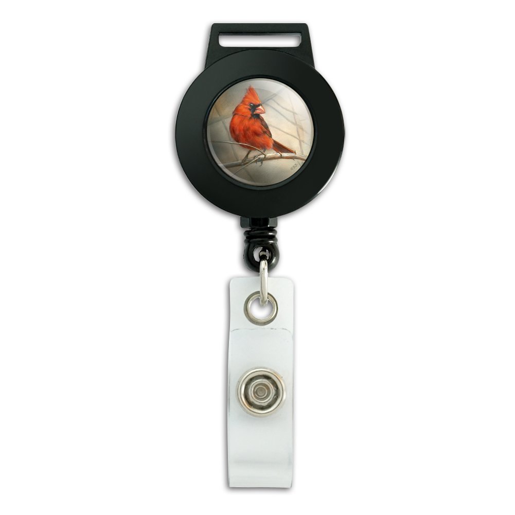 Cardinal Red Bird on Tree Branch Retractable Lanyard with Badge Holder - ID Card Reel for Teachers, Nurses, Office Workers & Event Staff