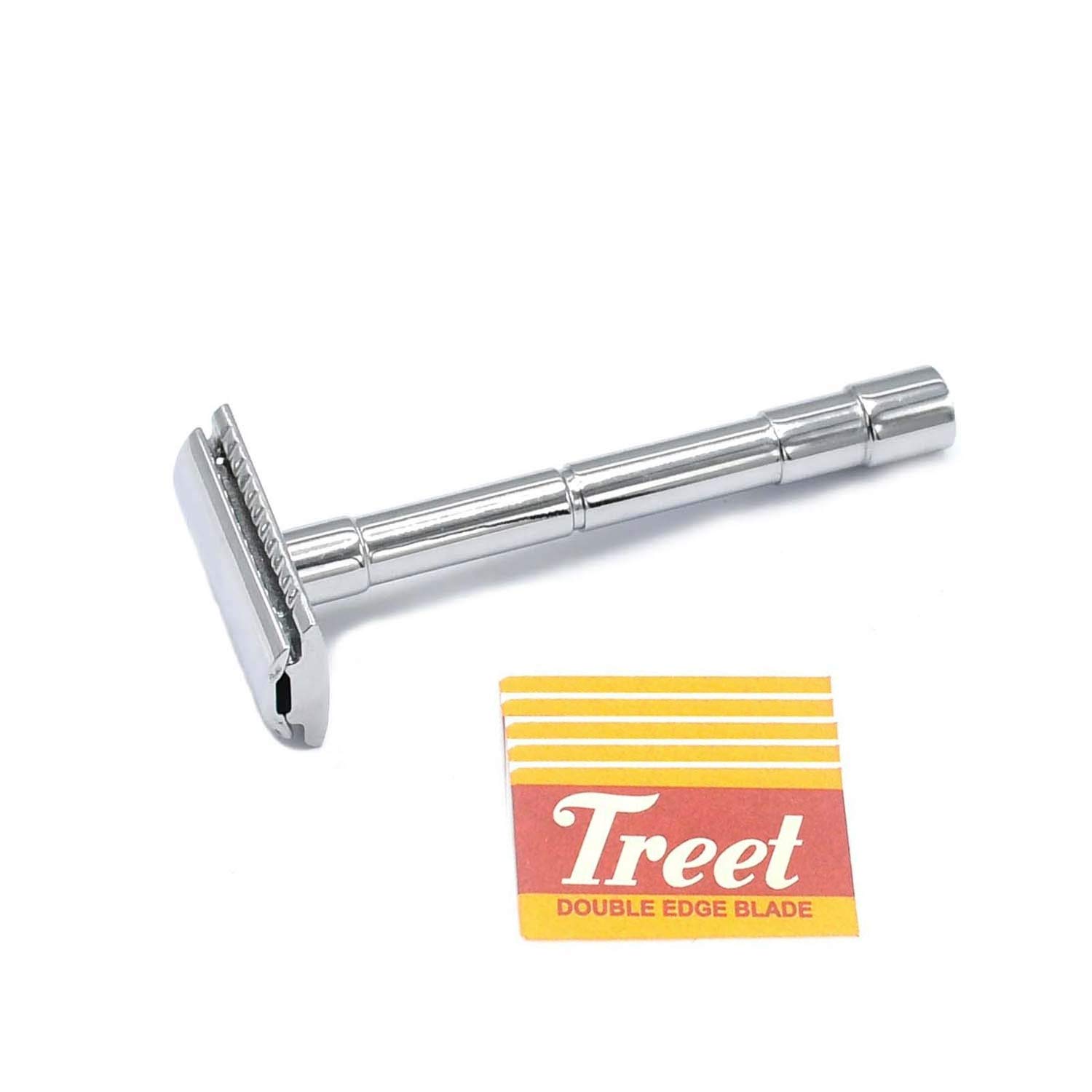 OdontoMed2011® Premium Stainless Steel Double Edge Safety Razor - Traditional Manual Shaving Razor with 5 Replacement Blades (BTS-306) - Perfect for Men's Grooming, Travel & Barber Shaving Kits