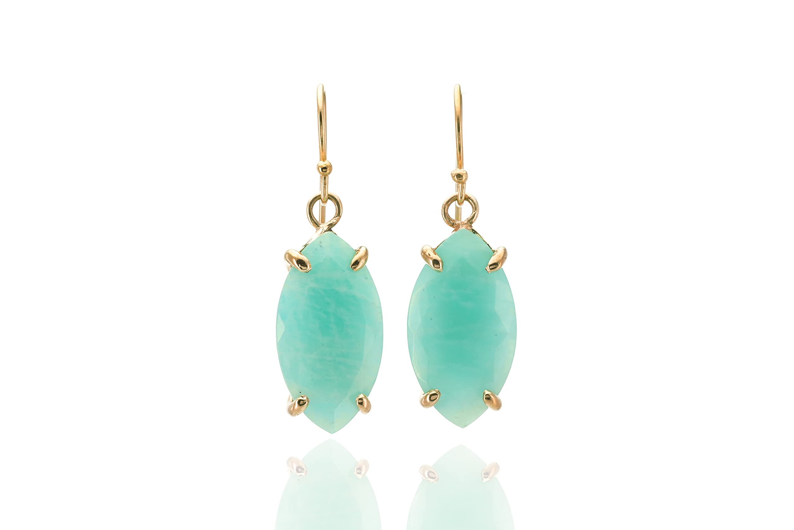 Handmade Marquise Cut Long Amazonite Gemstone Dangle Gold Filled Earrings - Sky Blue Jewelry for Women - Bridal Wedding Earrings - Semiprecious Stone Gift for Her - Boho Chic Long Drop Earrings - Perfect for Special Occasions, Date Nights and Formal Events