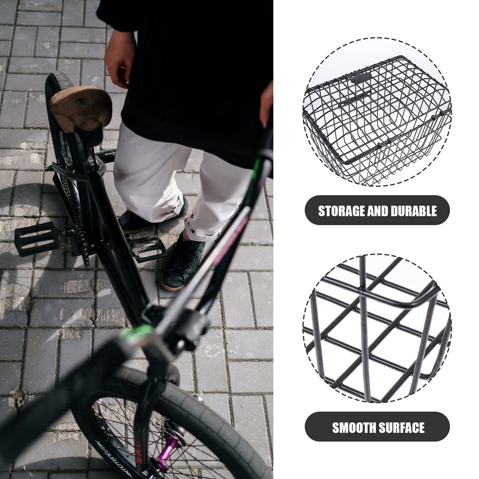 LIOOBO Metal Wire Bike Basket with Lid - Front & Rear Bicycle Storage Basket, Handlebar Organizer for Mountain Bike, Road Bike, Commuter Bike - Perfect for Groceries, Picnics, and Daily Errands (Black)