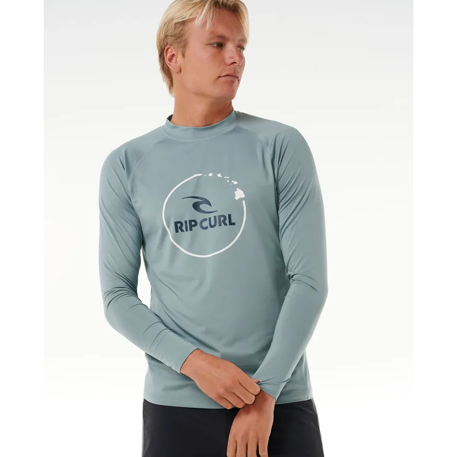 Rip Curl Island Vibe Long Sleeve UV Protection Sun Shirt - Relaxed Fit Mineral Blue for Beach, Surfing & Outdoor Activities