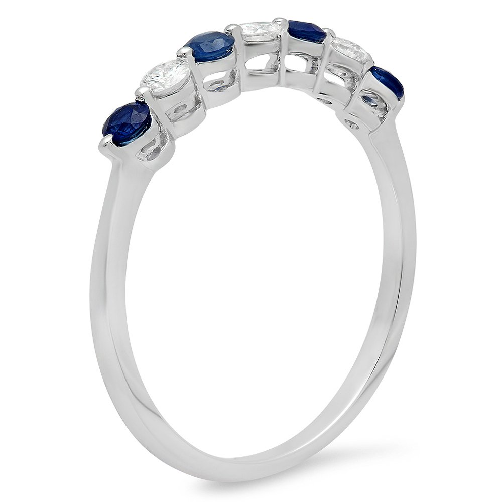 Dazzlingrock Collection 14K Solid White Gold Blue Sapphire & White Diamond 7-Stone Women's Bridal Wedding Ring – Perfect for Engagement, Anniversary & Special Occasions
