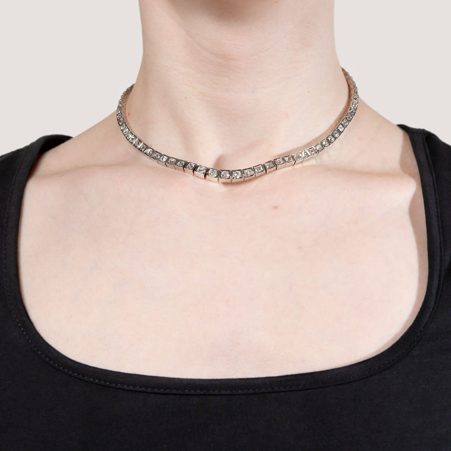 18K French Diamond Riviera Necklace - Edwardian Style 20.53ctw | Vintage Luxury Jewelry for Weddings, Anniversaries & Special Occasions