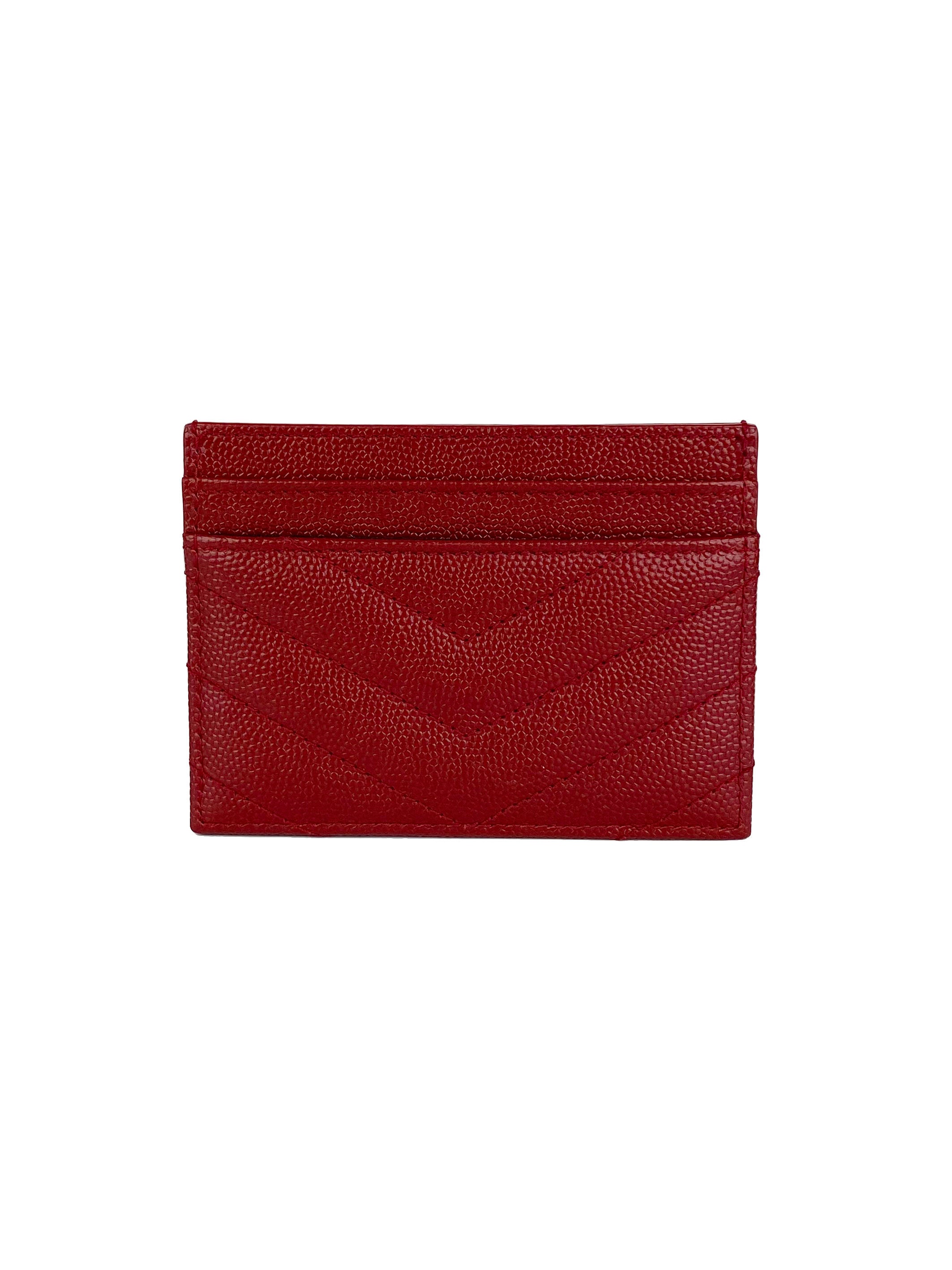 Saint Laurent Red Leather Card Holder - Slim RFID Blocking Wallet for Credit Cards & IDs | Perfect for Travel, Business & Everyday Use