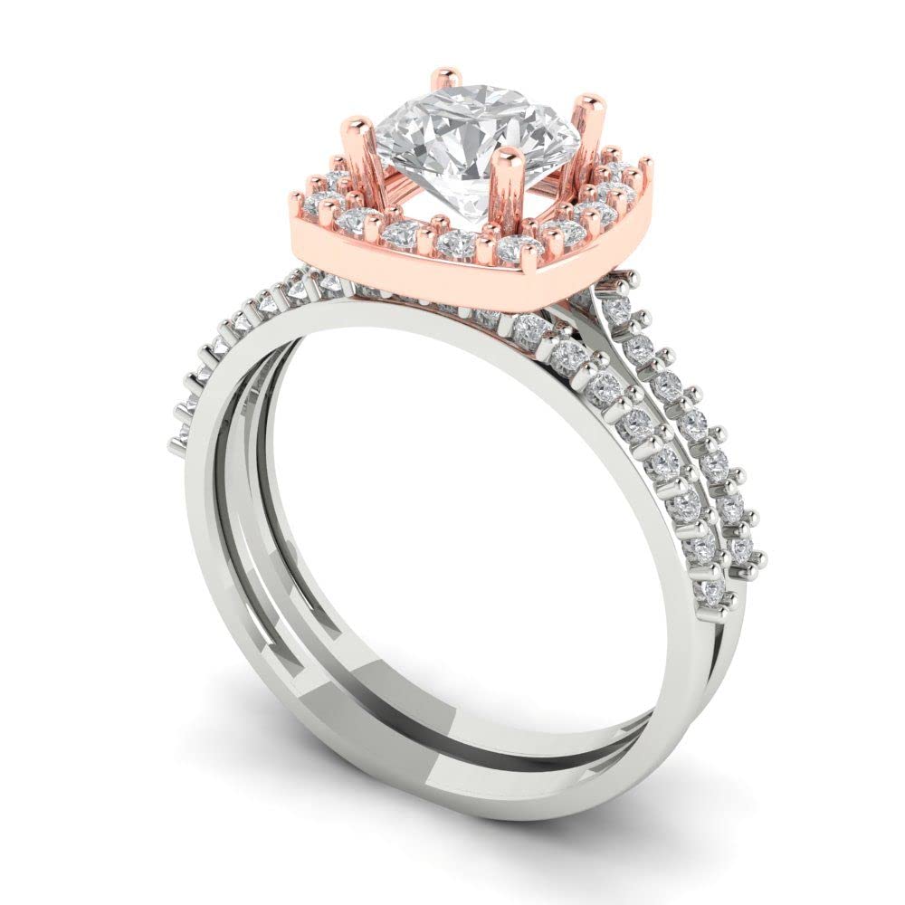 2.22ct Round Cut Moissanite Bridal Ring Set in 14K White & Rose Gold - Halo Solitaire Engagement Ring for Women - Perfect for Weddings, Anniversaries & Special Occasions
