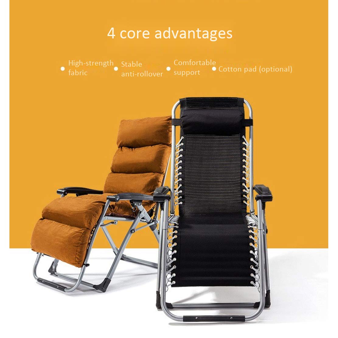 HIOD Folding Recliner Chair - Adjustable Lounge Bed for Patio, Garden, Beach & Indoor Use - Portable Sun Lounger with Cup Holder - Perfect for Relaxing, Sunbathing & Nap Time - Black