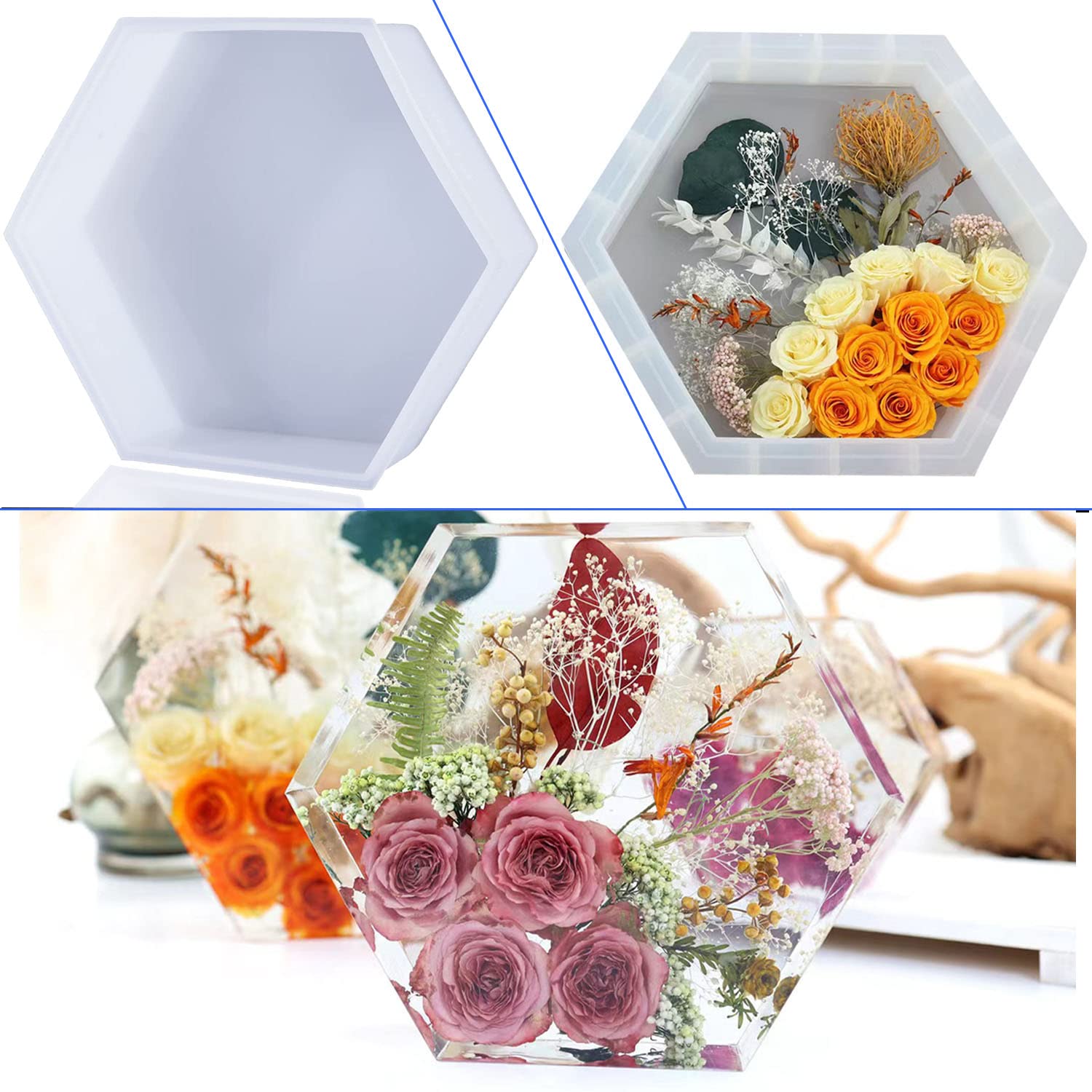 Premium 9-Inch Large Hexagon Silicone Molds for Resin Art - Flower Preservation, DIY Wedding Decorations, Valentine's Day & Anniversary Gifts - Home Decor Crafting Supplies for Epoxy Projects