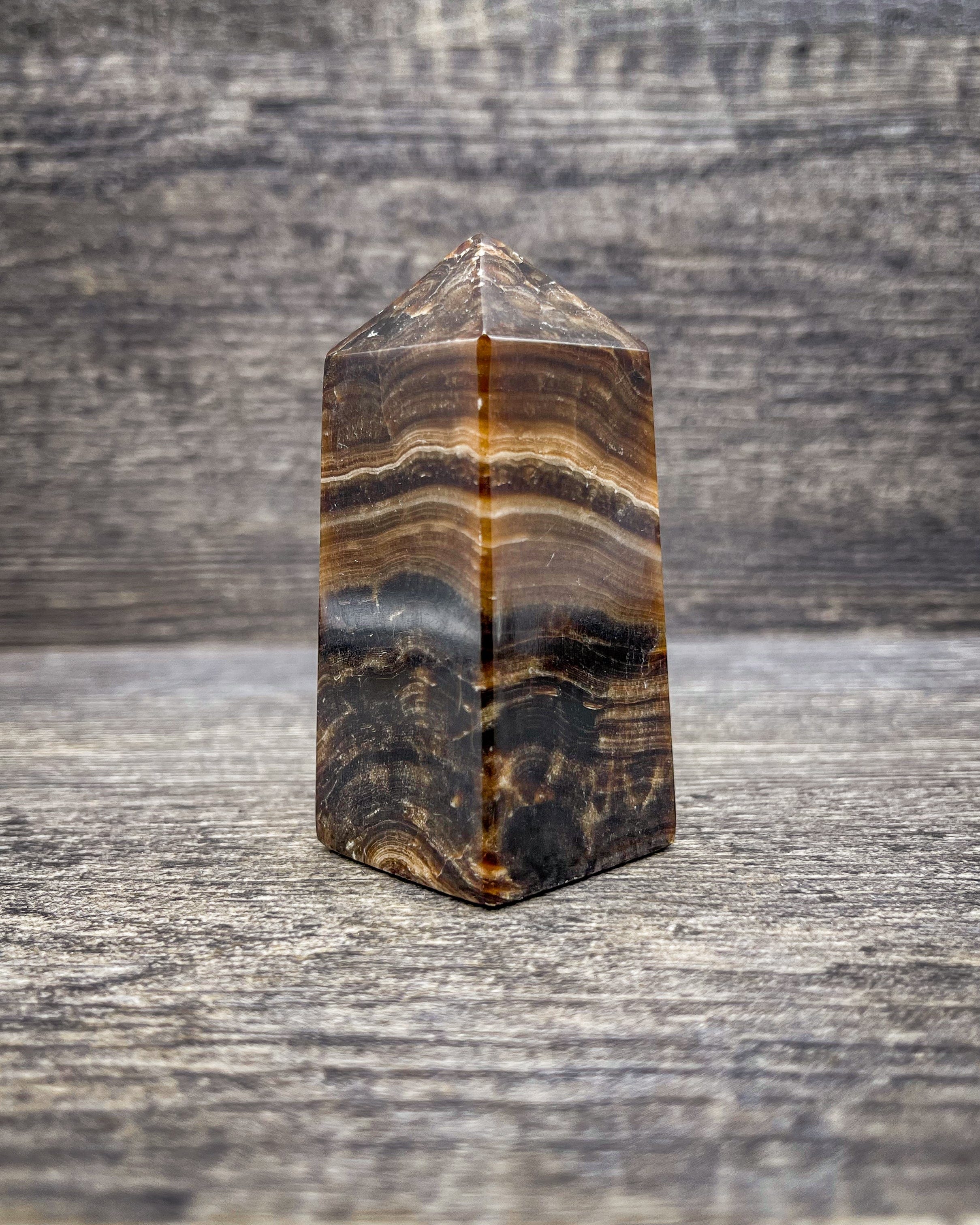 Brown Onyx Tower Carving - 158g Handcrafted Stone Sculpture for Home Decor, Meditation & Feng Shui | Perfect for Office Desk, Yoga Studio & Spiritual Gifts
