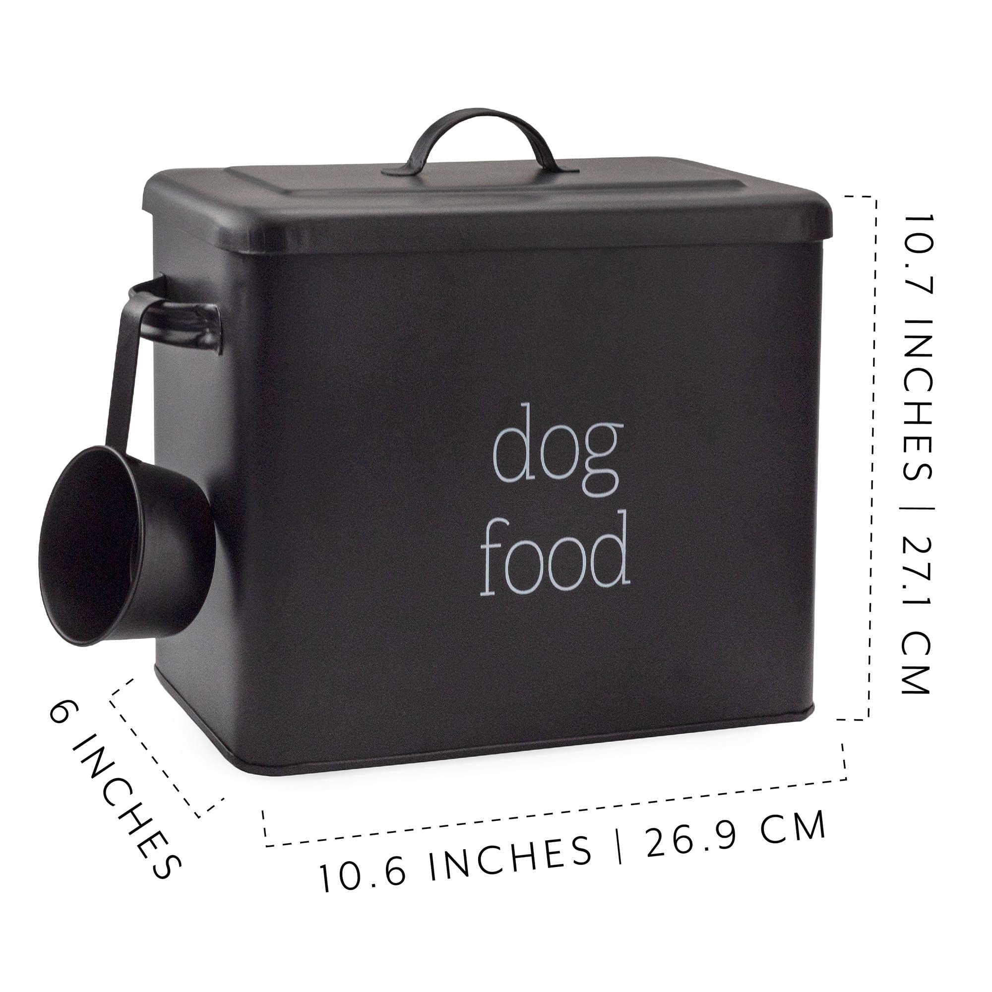 AuldHome Retro Dog Food Storage Canister - Modern Farmhouse Style Pet Food Container with Airtight Lid (Black) | Perfect for Kitchen Pantry Organization & Pet Feeding Station