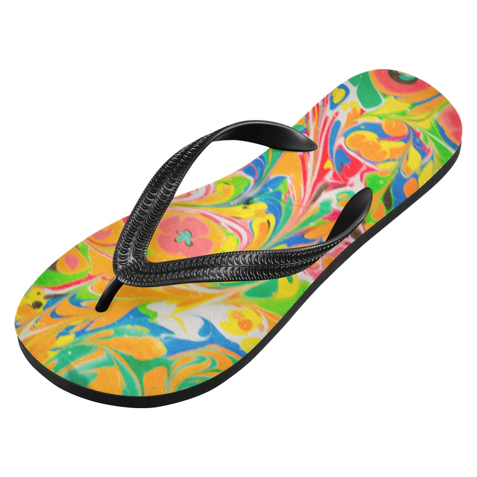 Colorful Rainbow Flower Flip Flops - Non-Slip Beach Sandals for Women & Men | Summer Pool Party, Travel, Shower & Vacation Slippers with Comfortable Straps