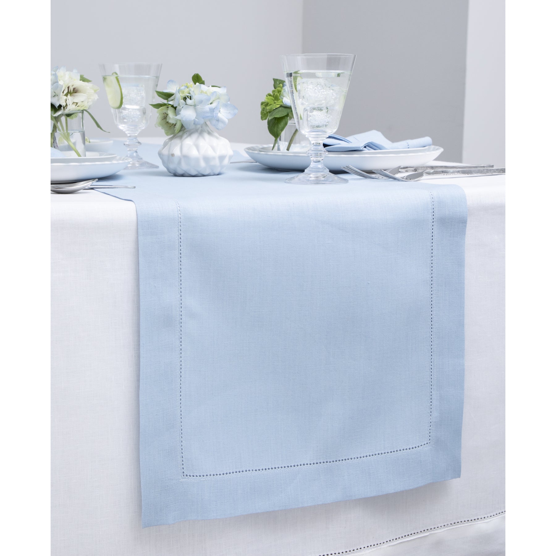 Elegant Classic Hemstitch Table Runner - White Linen Dining Table Decor for Weddings, Holidays & Home Decor