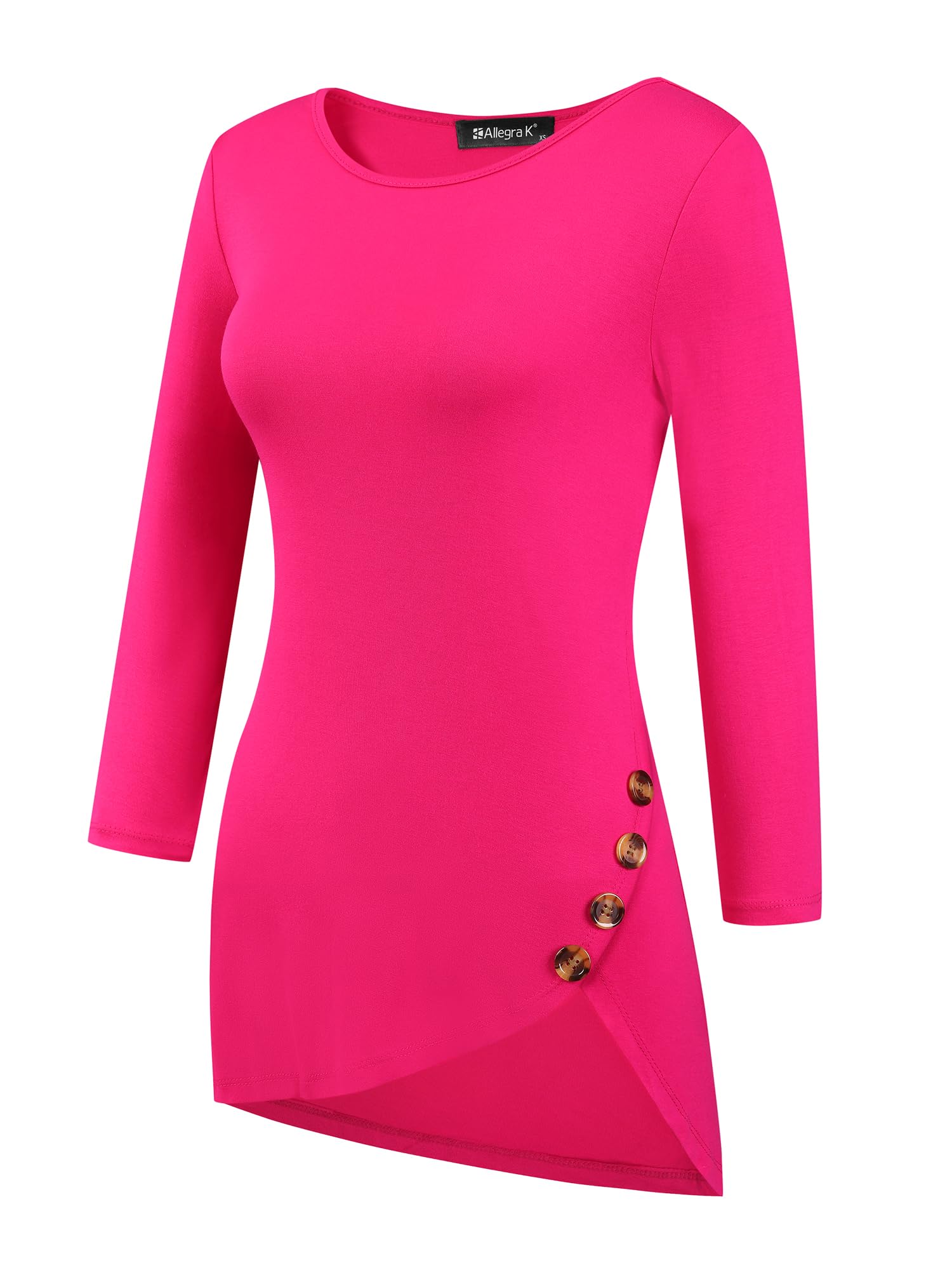Allegra K Women's Loose Fit Asymmetrical Hem Tunic T-Shirt - 3/4 Sleeve Round Neck Casual Top for Spring 2025 | Perfect for Everyday Wear, Office Outfits & Weekend Relaxation