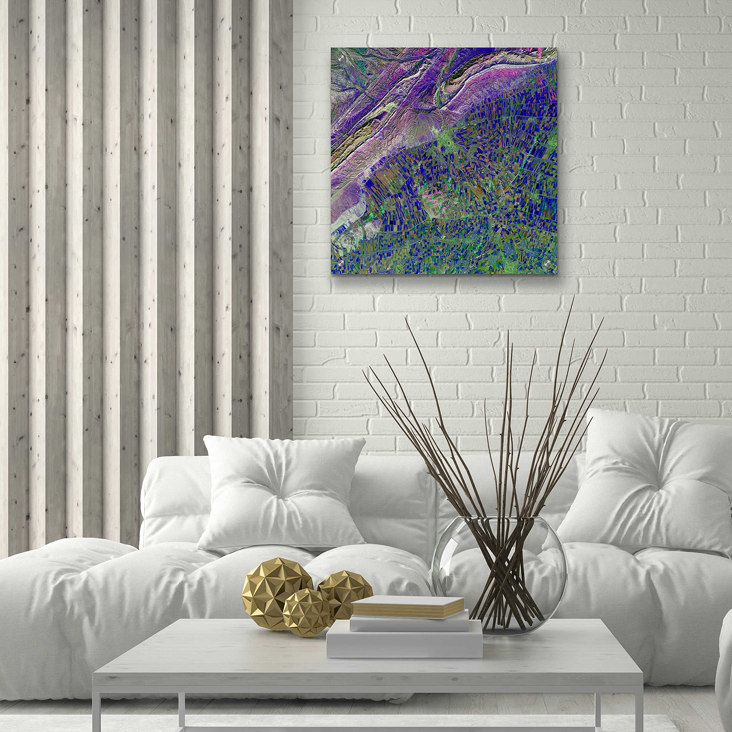 Earth as Art: Deep Blue Cubism Acrylic Glass Wall Art - 24x24 Inches Modern Abstract Canvas Print for Living Room, Bedroom & Office Decor