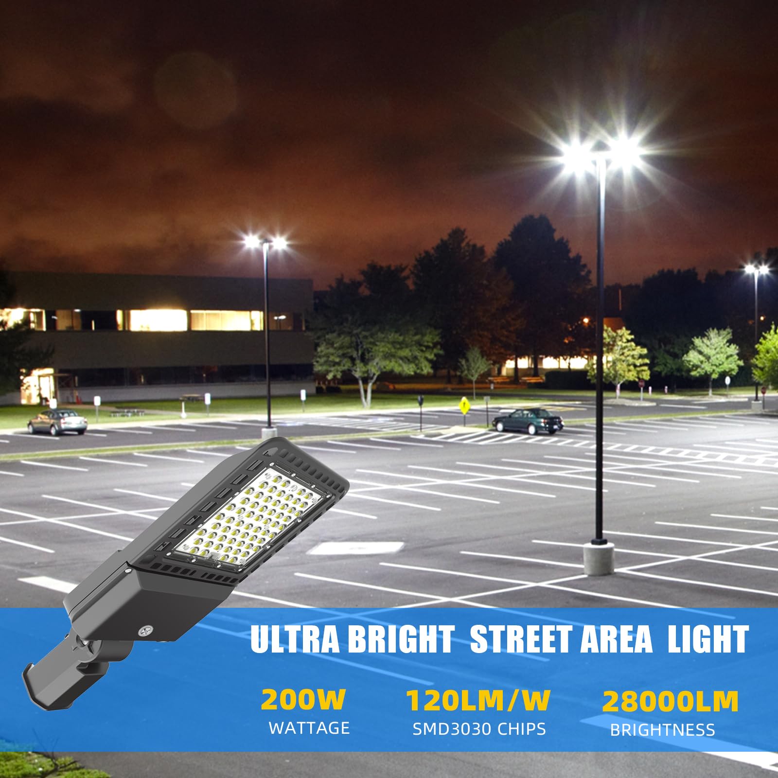 200W LED Parking Lot Lights Outdoor - 28000LM 5000K Shoebox Pole Lights with Dusk to Dawn Photocell, IP65 Waterproof Commercial Street Light with Adjustable Slip Fitter - ETL Certified for Yards, Courts & Parking Areas