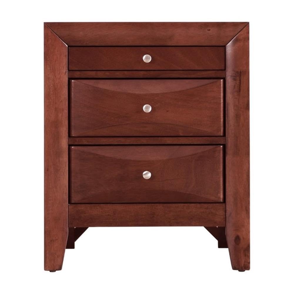 Glory Furniture Marilla 3-Drawer Cherry Wood Nightstand - Bedside Table for Bedroom, Living Room & Guest Room Storage
