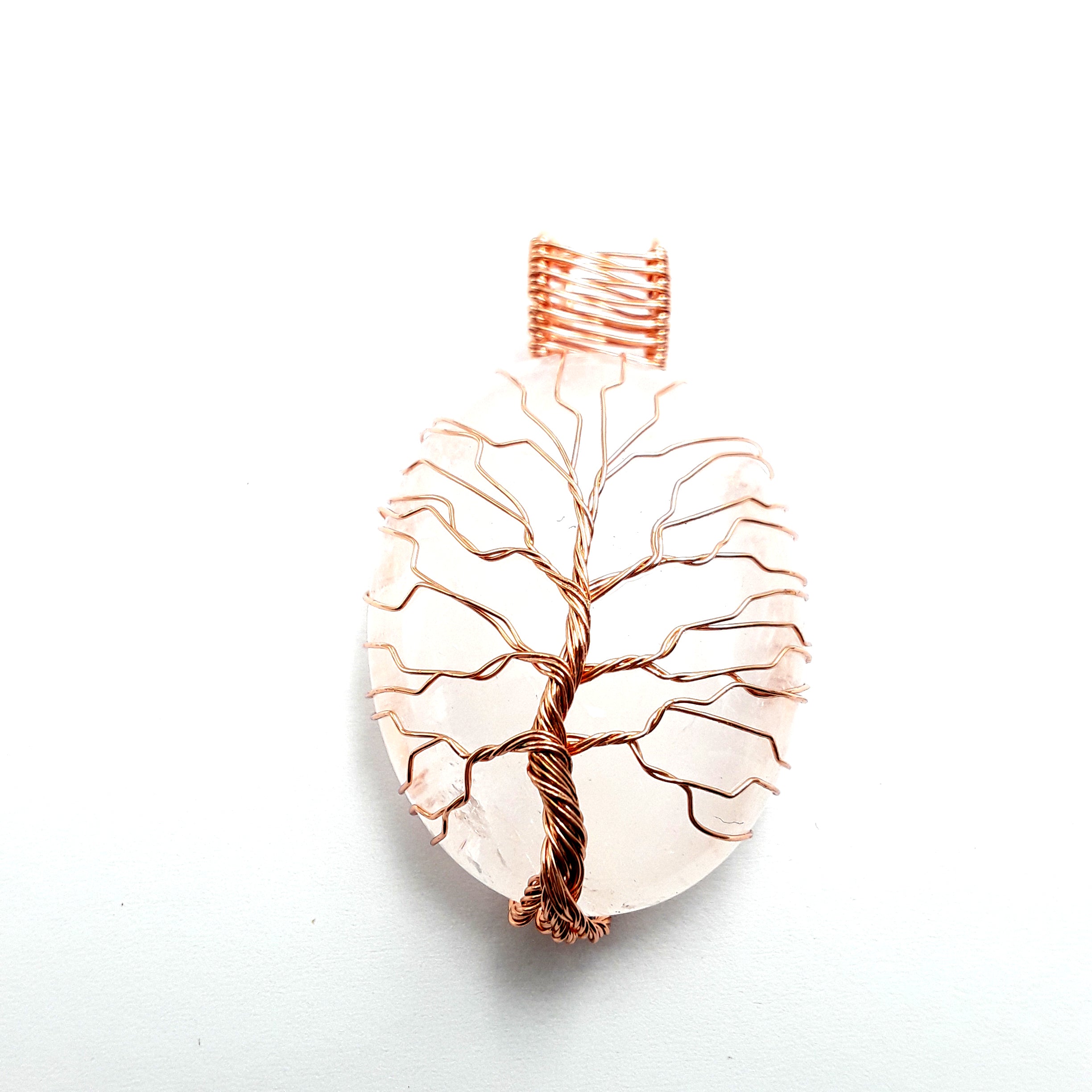 Natural Clear Quartz Tree Pendant - Handcrafted Copper Wire Wrapped Oval Crystal (30x40mm) - Healing Jewelry for Meditation, Energy Work & Spiritual Gifts