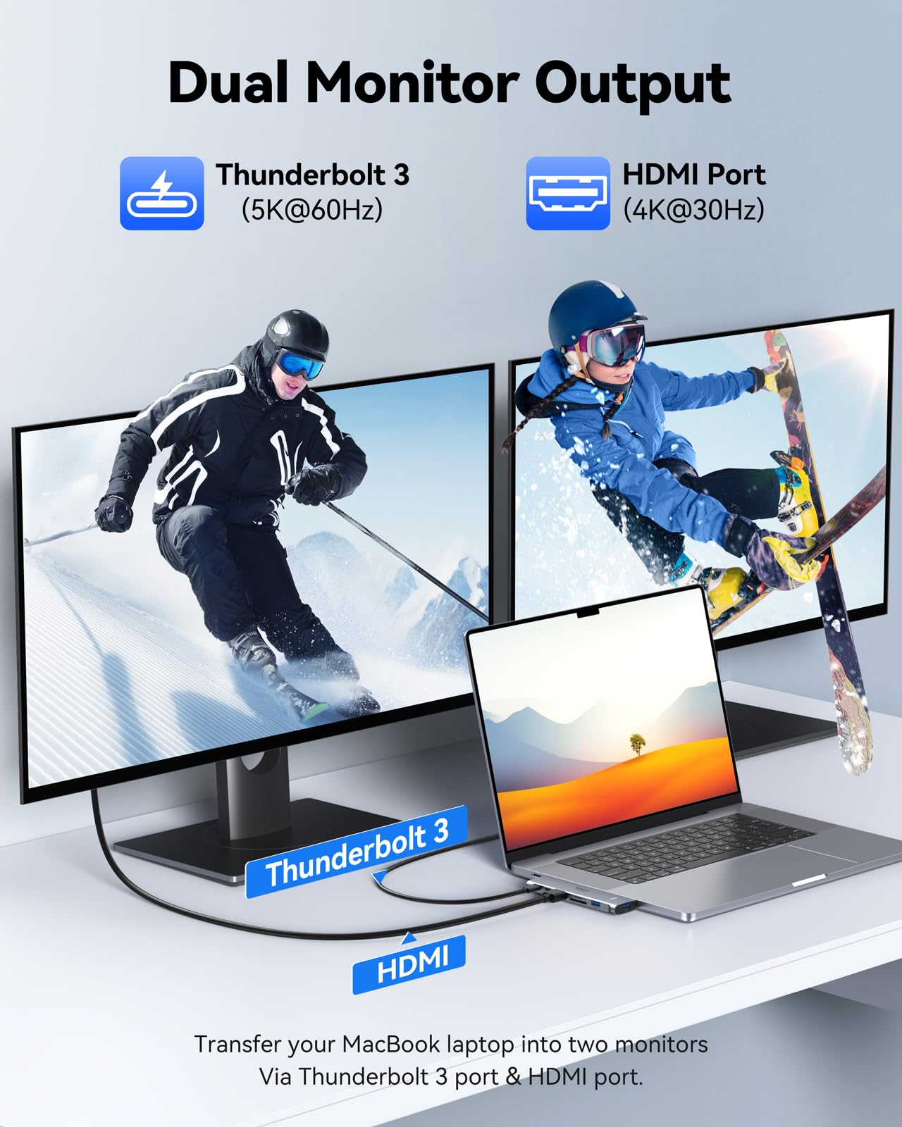 7-in-2 USB C Hub for MacBook Pro/Air - 4K HDMI, Thunderbolt 3, 100W USB-C PD, 2x USB 3.0, SD/TF Card Reader - Compatible with MacBook Pro/Air 2016-2022 | Perfect for Work, Travel & Home Office Connectivity