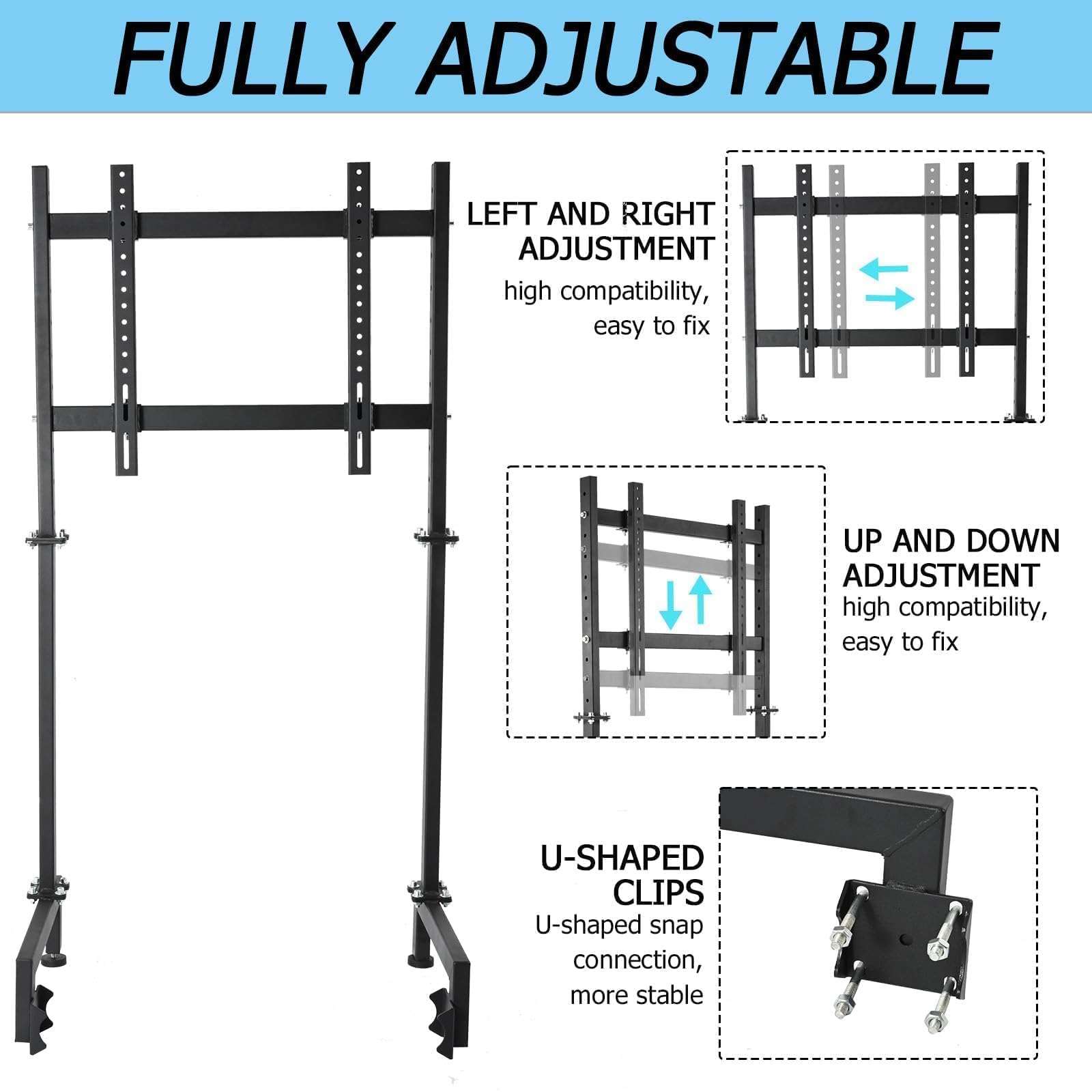 Anman Racing Pro Visualizer Display Stand - Adjustable Monitor Mount for 24 to 55 Inch Screens | Stable Sim Racing Bracket for Round Tube Cockpits | Perfect for Home Racing Simulators & Gaming Setups