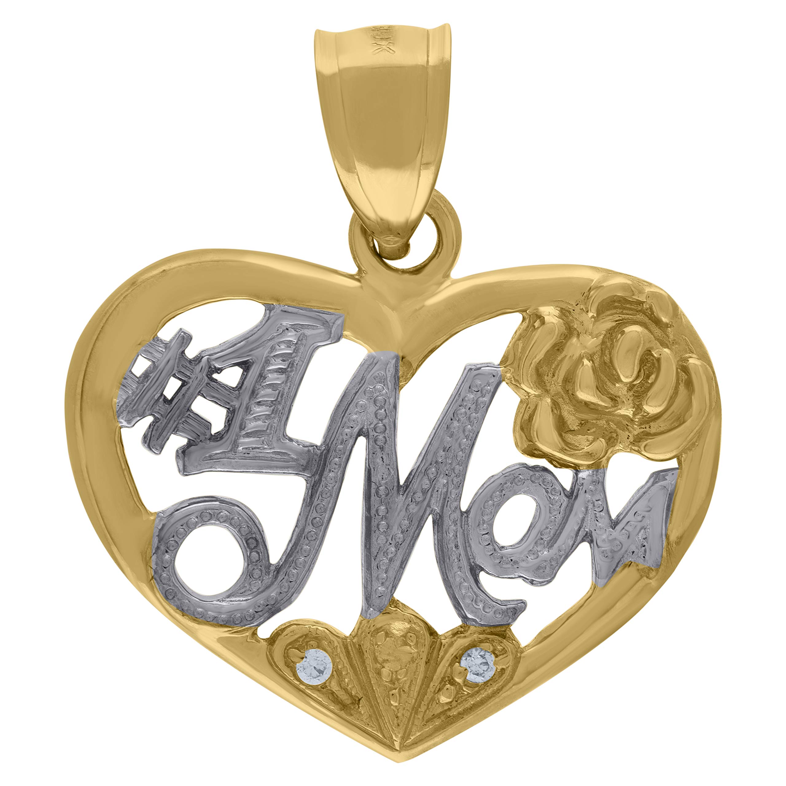 10K Two-Tone Gold Women's Polished Textured Heart Charm Pendant - 