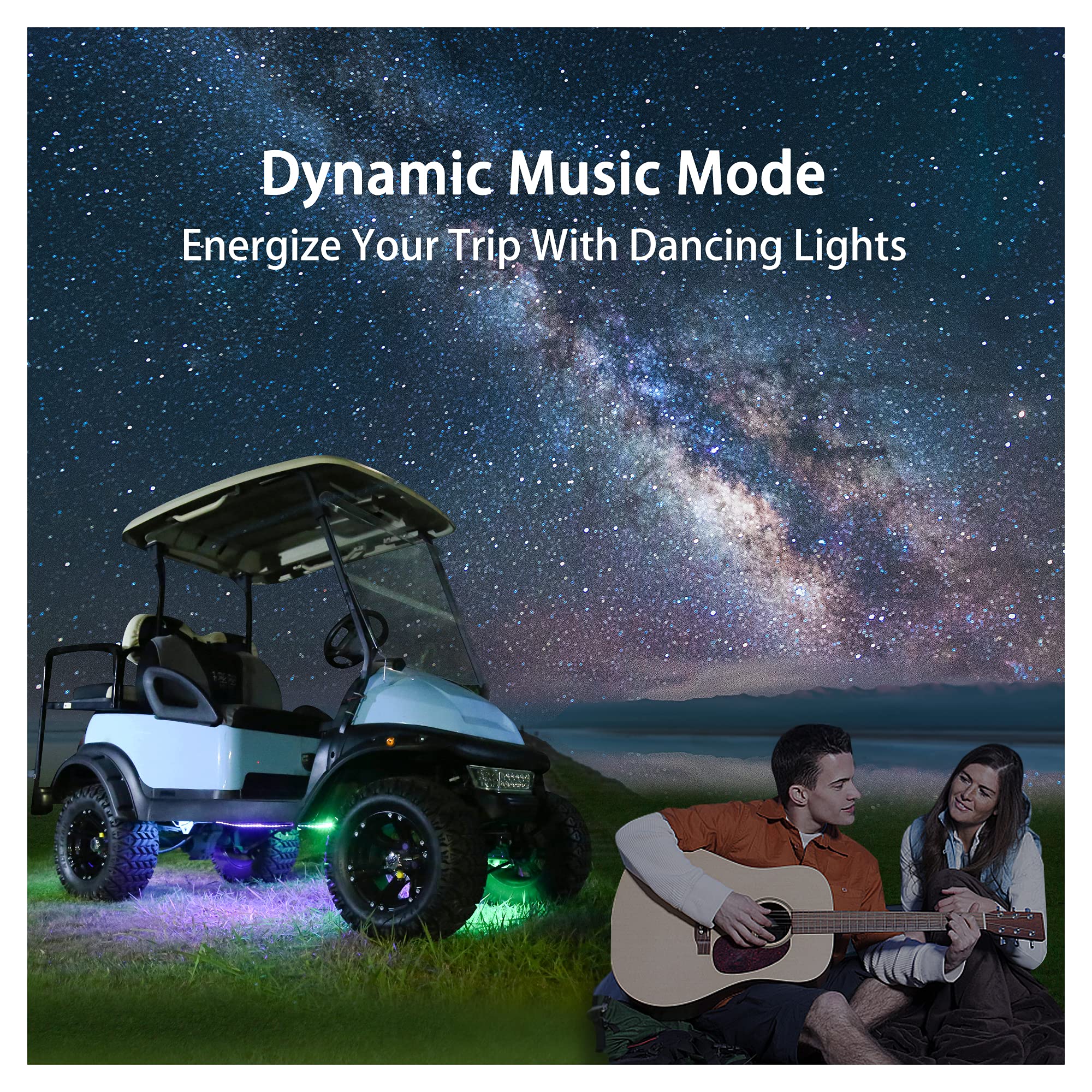 10L0L Golf Cart Underglow LED Light Strip Kit - 22 Color Modes, Wireless Remote Control, Sound Activated, Waterproof Flexible Tubes (4 Pack) - Perfect for Night Golfing, Car Shows & Off-Road Adventures