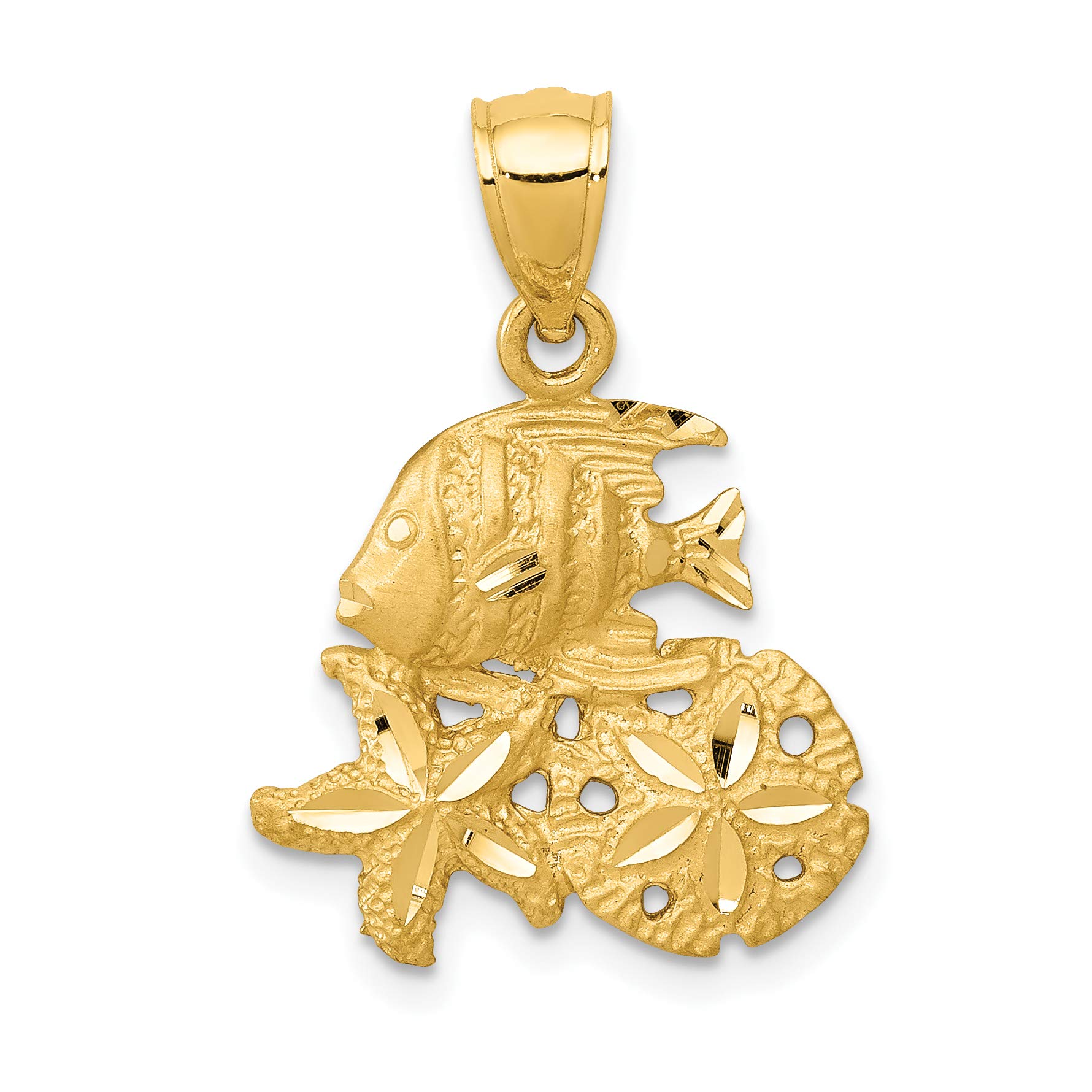 14K Solid Yellow Gold Fish Starfish Sand Dollar Sea Star Pendant Necklace - Elegant Ocean-Themed Jewelry for Beach Weddings, Vacation & Summer Outfits