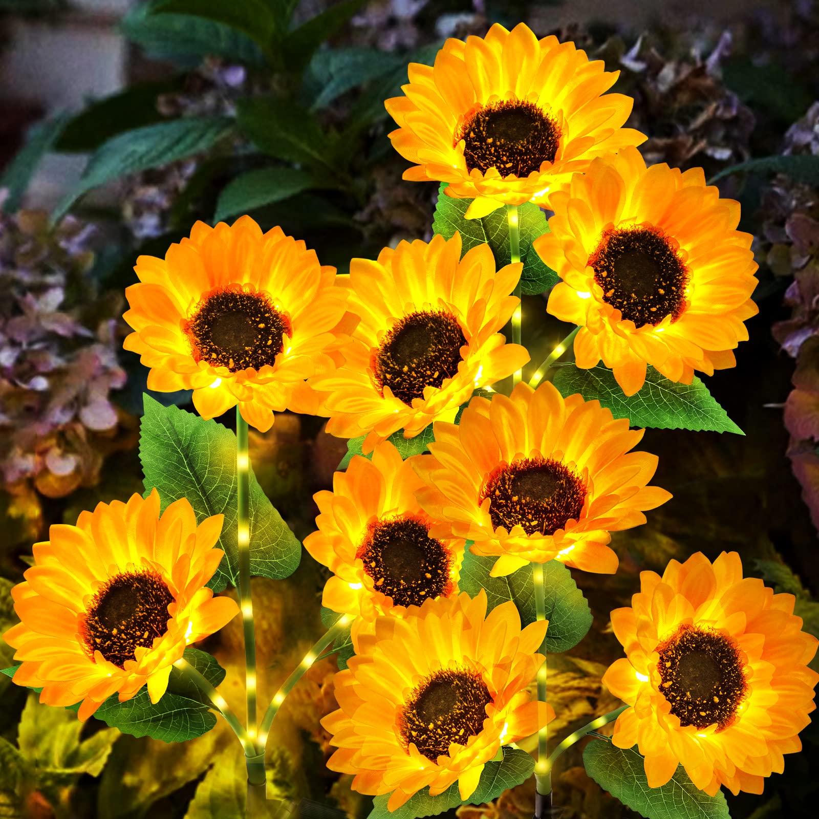 Upgraded 3 Pack Solar Garden Lights with 9 Sunflower Lights - Waterproof Outdoor Solar Lights Auto ON/Off for Garden, Patio, Backyard | Perfect for Pathway Lighting, Landscape Decoration & Evening Ambience