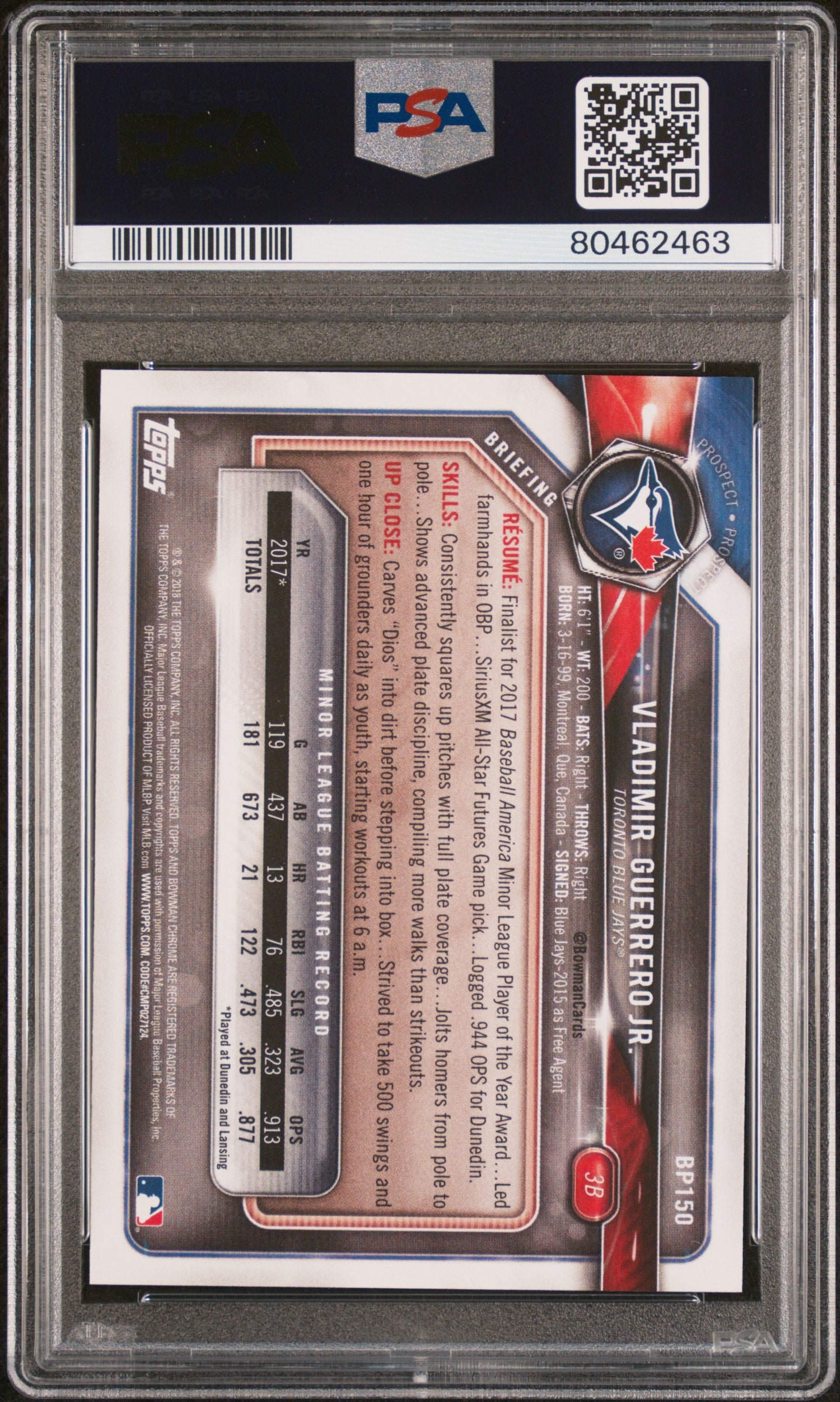 2018 BOWMAN PAPER PROSPECTS VLADIMIR GUERRERO JR. #BP150 PSA 10 GEM MINT Baseball Card - Rare Collectible for Sports Memorabilia & Investment - Perfect for Display, Trading, and Card Collection Enthusiasts