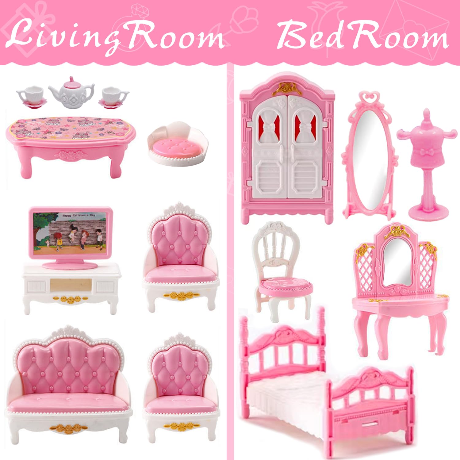 75-Piece Dollhouse Furniture Set - Miniature Pretend Play Family Toys for Kids 3+ Years - Includes Bedroom, Living Room, Bathroom & Kitchen Accessories - Perfect for Imaginative Play, Birthday Gifts & Early Childhood Development