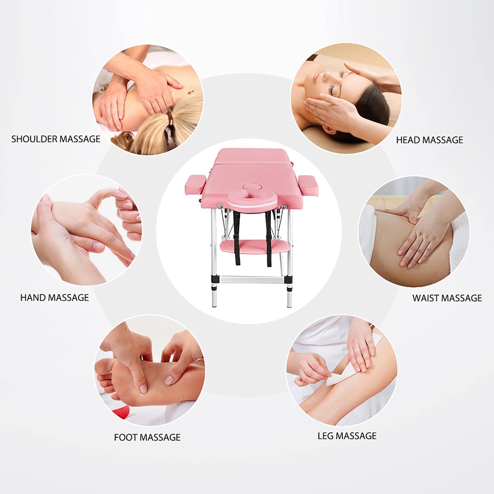 Yaheetech Portable Massage Table - Adjustable Spa Bed for Facial, Tattoo & Eyelash Extensions - Lightweight Aluminum Frame with Pink Vinyl Upholstery - Perfect for Salons, Spas & Home Use