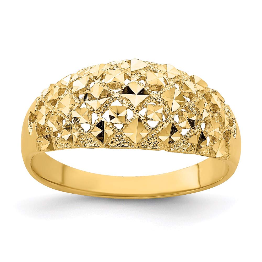 14K Yellow Gold Diamond-Cut Mini Diamond Pattern Dome Band Ring for Women - Elegant Stackable Wedding, Engagement, or Everyday Jewelry Gift