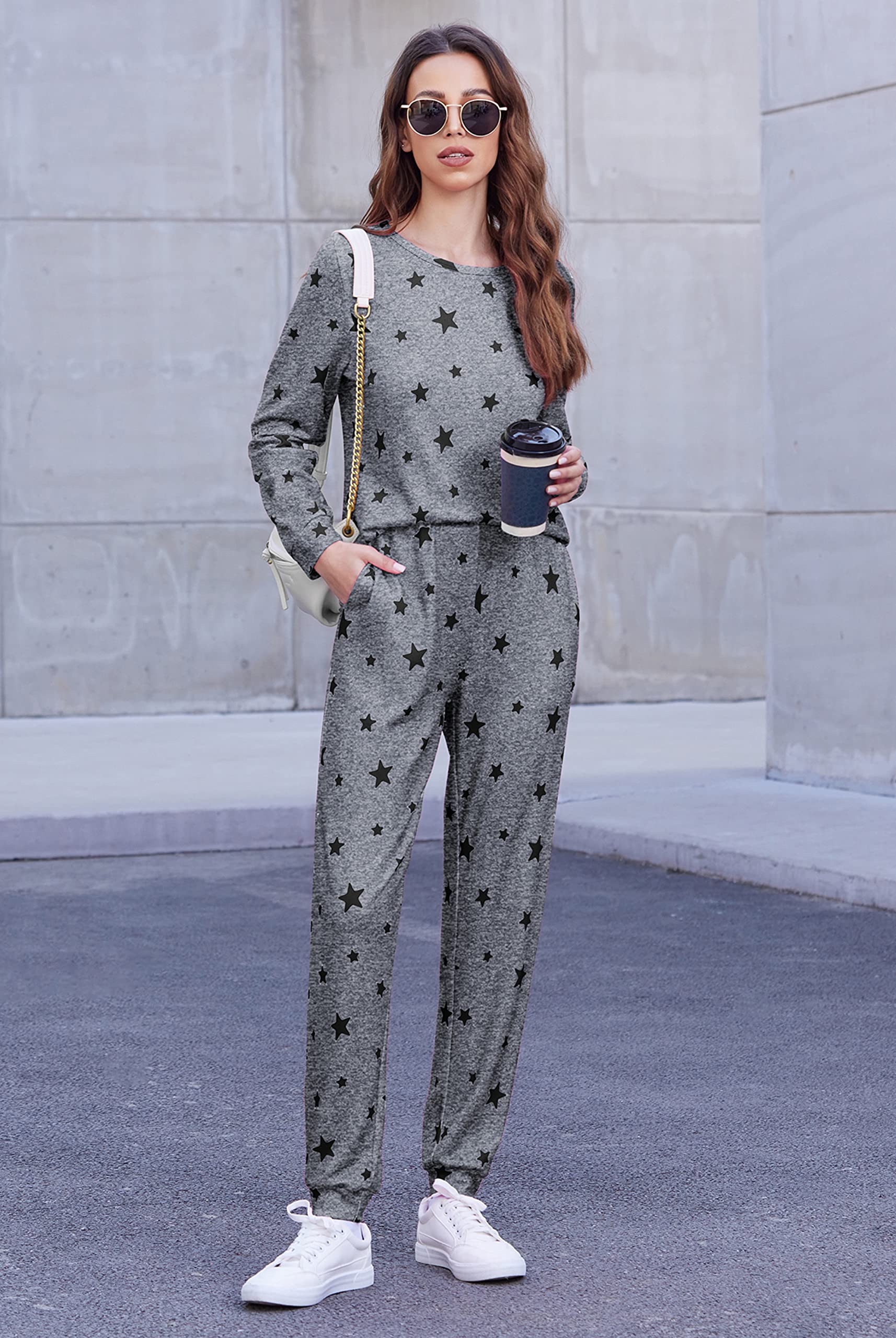 Ekouaer Women's Long Sleeve Jogger Pajama Set - Soft Sleepwear with Pockets, Round Neck Lounge PJS for Nightwear & Cozy Home Relaxation - Perfect for Sleeping, Lounging, and Casual Wear