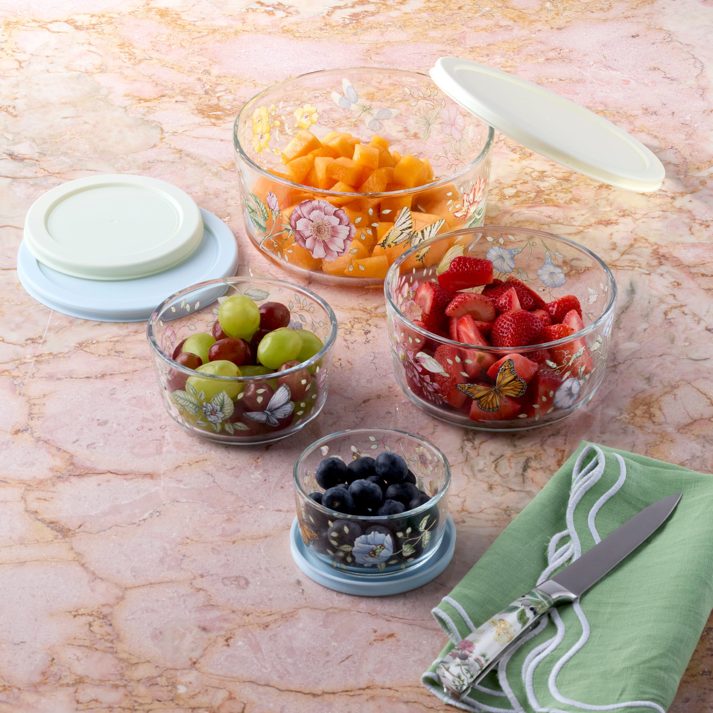 Butterfly Meadow Glass Food Storage Containers Set of 4 - Airtight Kitchen Organizers for Meal Prep, Leftovers & Pantry Storage