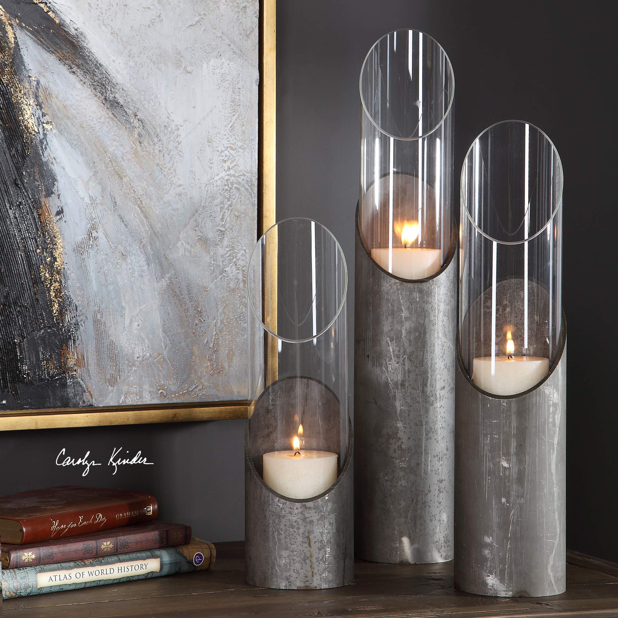Elegant Iron & Glass Candle Holders Set of 3 - Vintage Home Decor for Dining Table, Wedding Centerpieces, and Romantic Ambiance Lighting