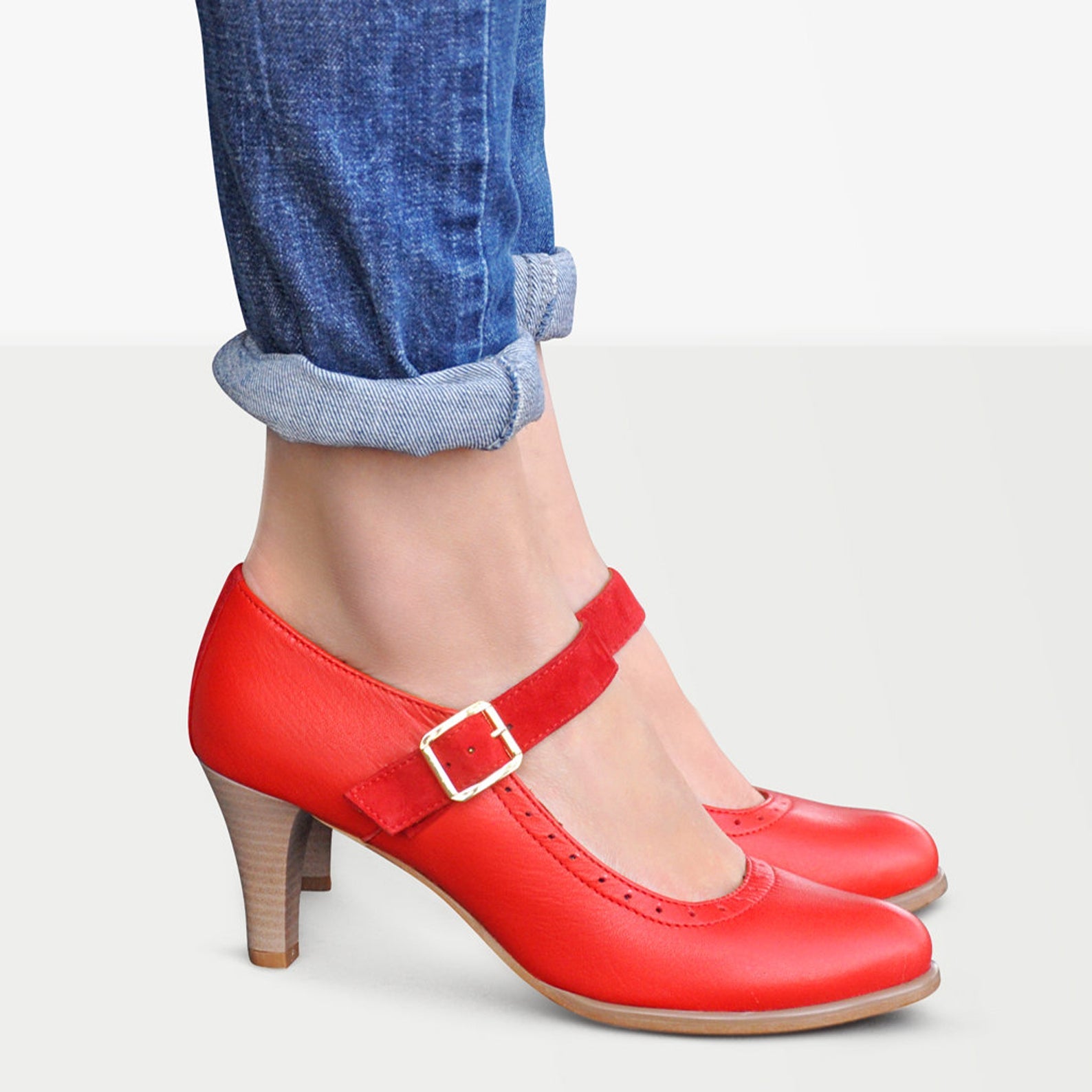 Janis Cone Mary Jane Heels - Elegant Women's Vintage Style Chunky Heel Shoes for Weddings & Office Wear