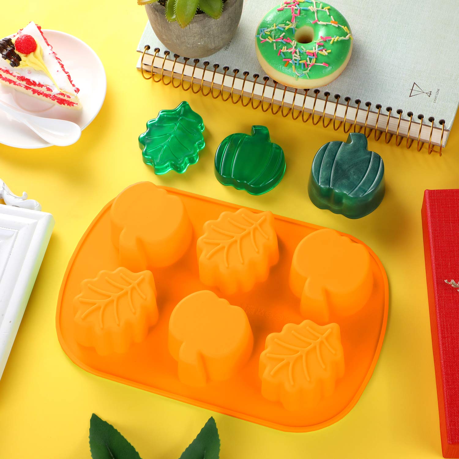 2-Pack 3D Pumpkin Leaf Silicone Molds - Thanksgiving & Fall Theme Baking Molds for Soap, Candles, Candy, Muffins, Chocolates & Cake Decorating (Orange) - Perfect for Halloween, Thanksgiving Desserts & Autumn DIY Crafts