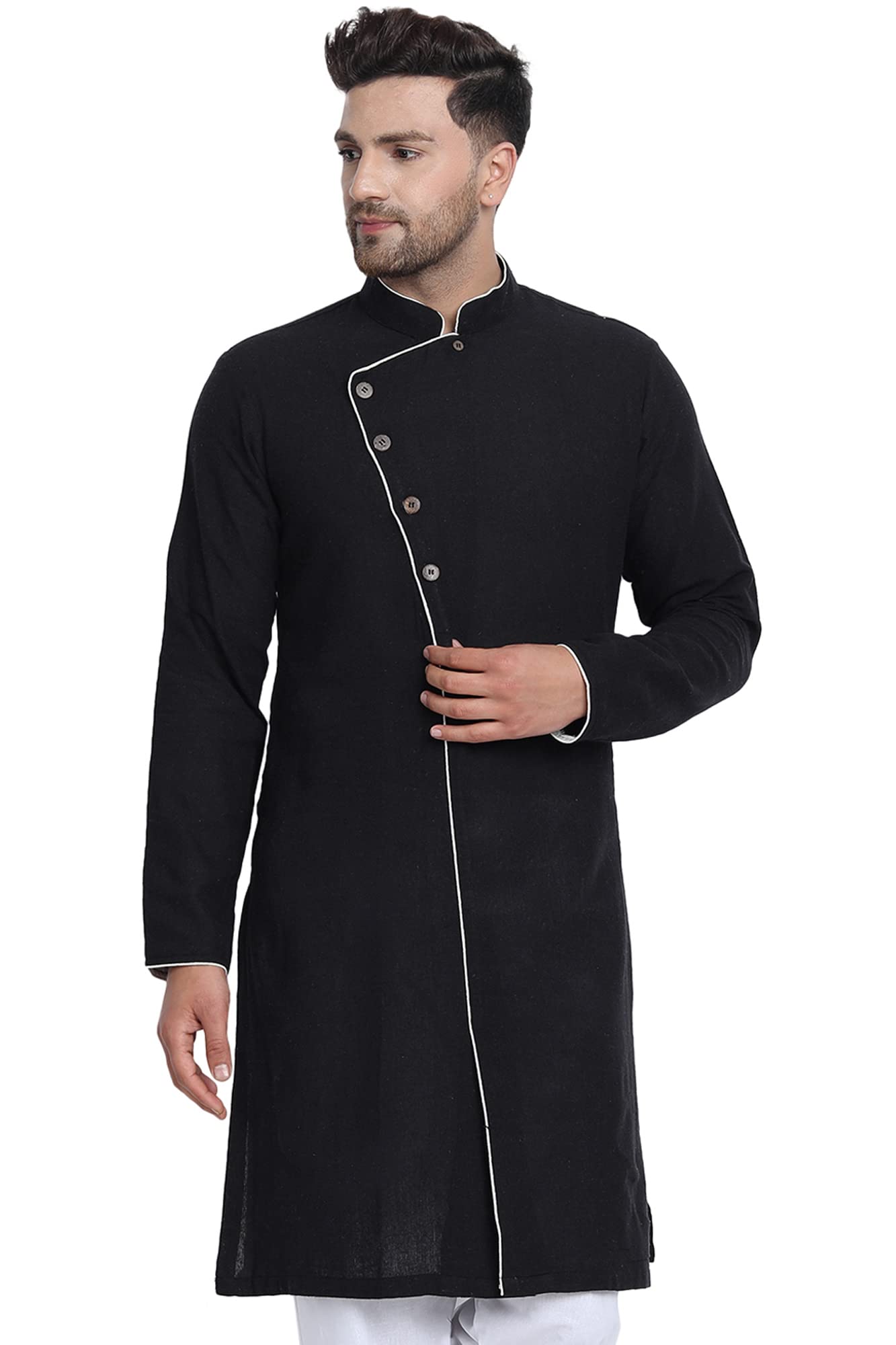 SKAVIJ Men's Indian Cotton Kurta - Traditional Long Shirt for Casual Wear & Party Outfits | Perfect for Festivals, Weddings & Cultural Events