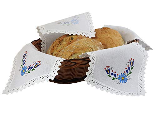 Traditional Polish Bread Basket Liner - Kashubian Flowers Design Cotton Bun Warmer Doily for Home Kitchen & Dining Decor | Perfect for Bread Storage, Table Setting & Gift Giving