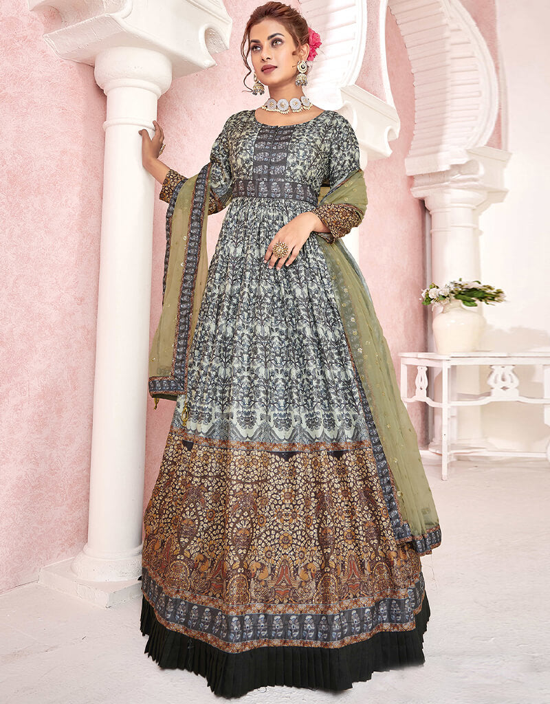 Elegant Black Dola Silk Anarkali Suit for Women - Traditional Indian Party Wear & Wedding Guest Outfit - Perfect for Festivals, Celebrations and Special Occasions