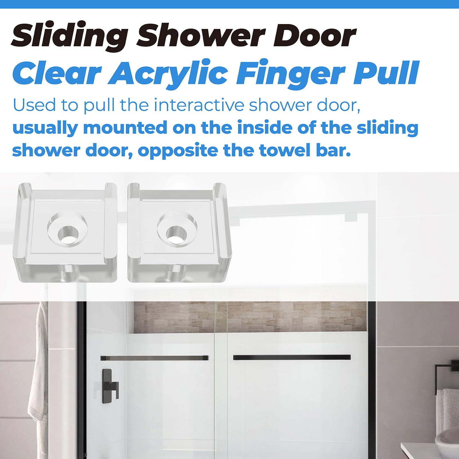 Clear Acrylic Sliding Shower Door Finger Pull & Bumpers - 2-Piece Replacement Parts for Glass Sliding Shower Doors | Durable & Easy Installation for Bathroom & Shower Upgrades
