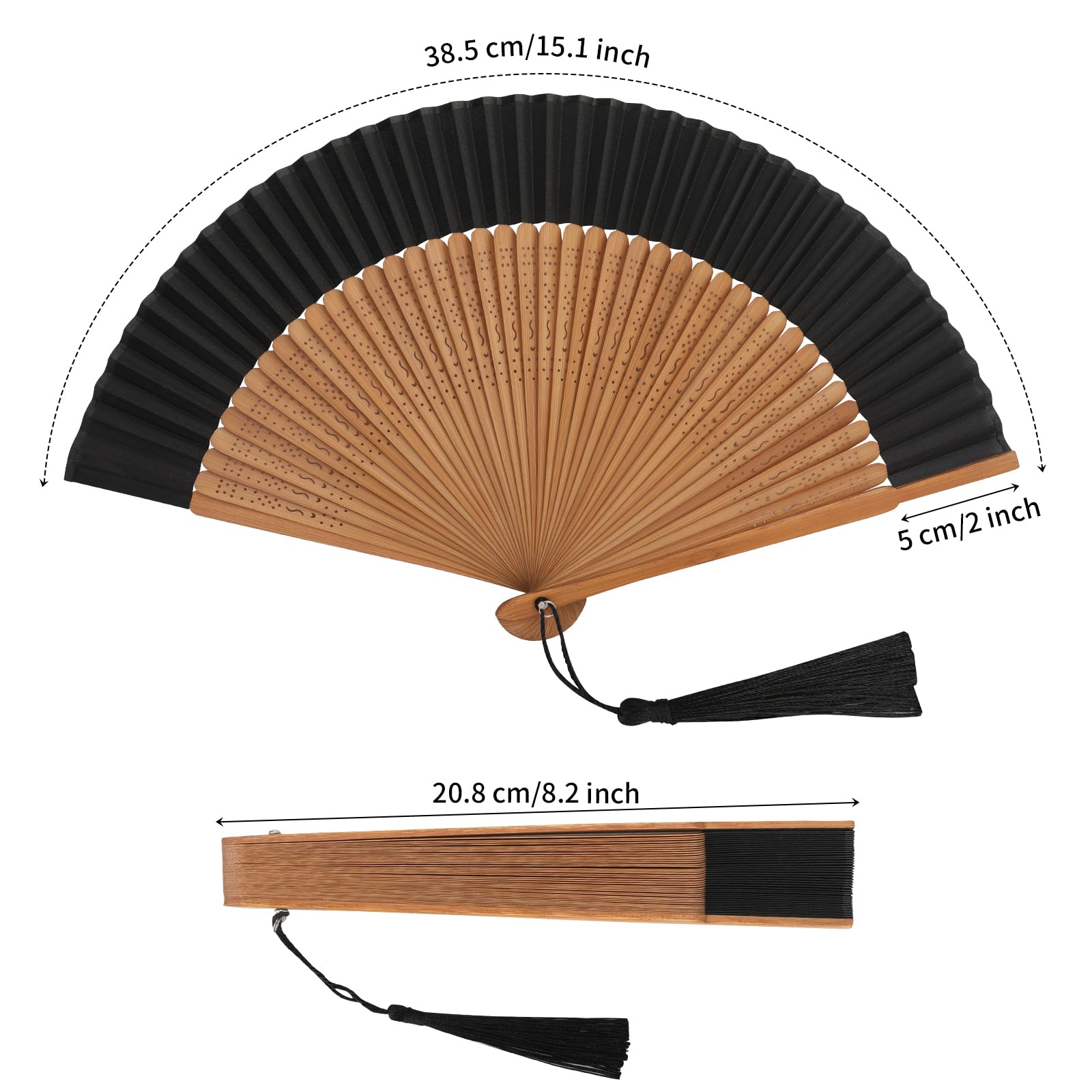 Elegant Japanese Folding Hand Fan - Silk Paper with Tassel, Portable Bamboo Handheld Fan for Women (Black) | Perfect for Summer Cooling, Cosplay, Wedding, and Home Decor