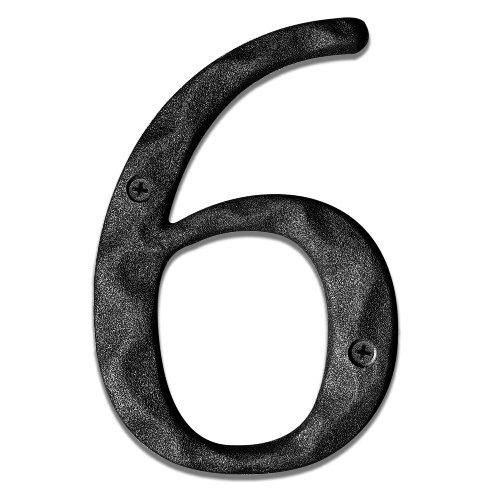 5 Inch High Solid Hammered Cast Iron House Numbers - Unique Black Address Plaque for Home, Mailbox, and Yard (Number 6) | Durable Outdoor Signage for Easy Property Identification