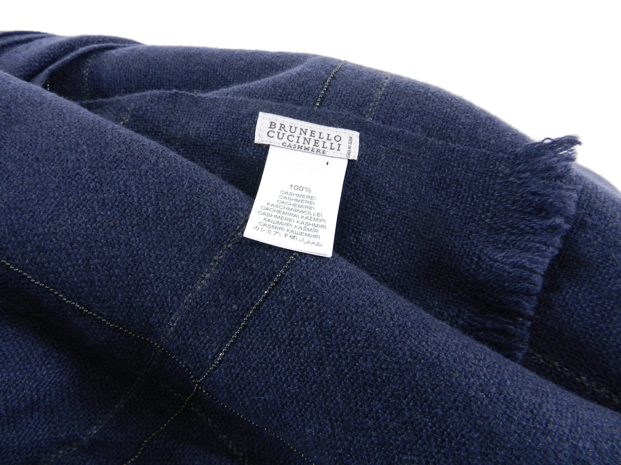 Brunello Cucinelli Luxury Navy Blue Cashmere Shawl Scarf - Soft Warm Wrap for Women & Men - Perfect for Winter Travel, Office & Formal Occasions