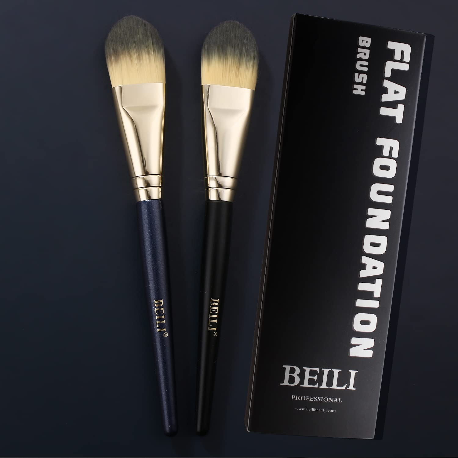 BEILI Professional Foundation Brush Set - 2Pcs Flat Liquid & Cream Makeup Brushes for Concealer, Powder Buffing & Blending | Premium Face Makeup Tools for Daily Beauty Routine & Professional Makeup Artists