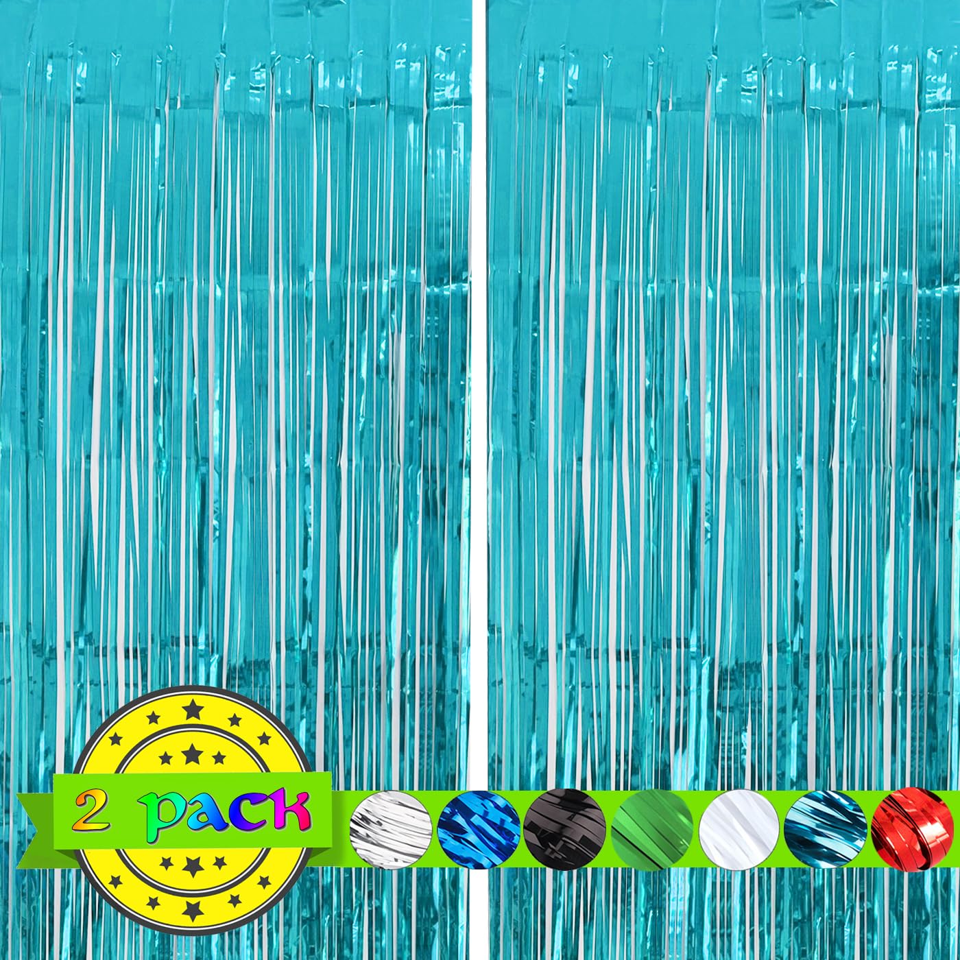 2PC Teal Blue Streamers Party Decorations - Blue Tinsel Foil Fringe Backdrop for Birthday, Frozen, Under The Sea, Ocean, Bachelorette & Easter Party Decor - Perfect for Doorways, Walls & Photo Booths