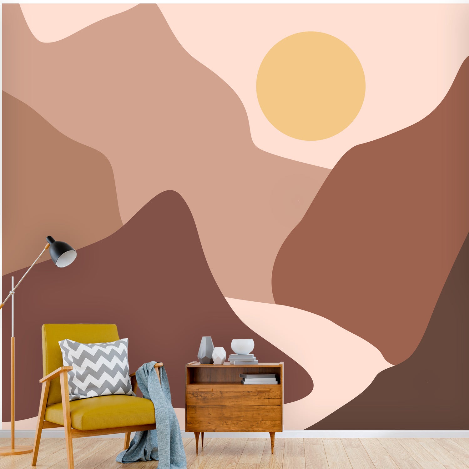 Stunning Mountain Desert Sunrise Wall Mural - Easy Peel & Stick Wall Decor for Living Room, Bedroom & Office