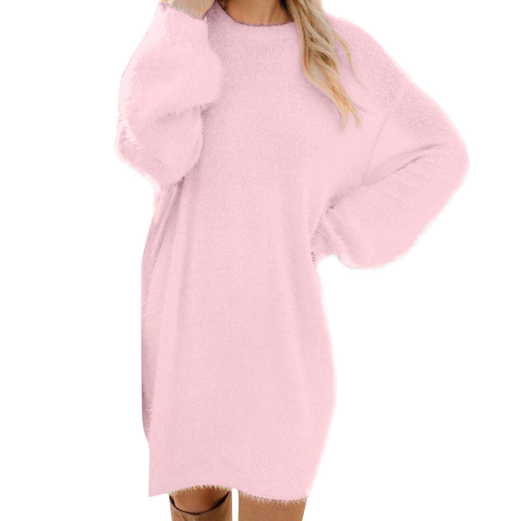 Handyulong Women's Oversized Knit Sweatshirt Dress - Casual Loose Long Tunic Pullover Blouse Top for Everyday Wear | Perfect for Fall, Winter & Layering